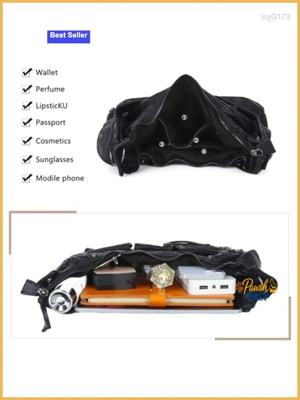 Soft Vegan Leather Hobo Bag Multi-Pocket Shoulder Purse Removable Strap Tote